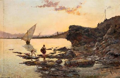 Plage de Malaga au crépuscule - Enrique Simonet